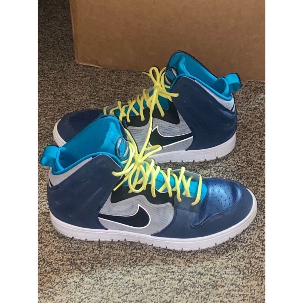 Nike Air Flight High Can’t Jump Blue Sneakers with Yellow Laces Men Size 12 USA